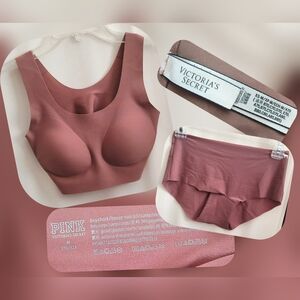Victoria's Secret Pink Seamless Bra and Pink Boyshort Boxer Set